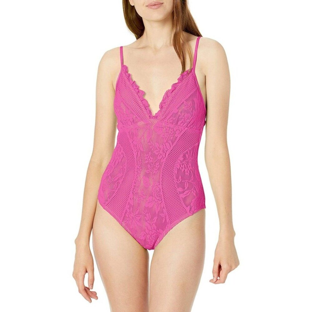 NWT BCBGeneration Hot Pink One Piece Swimsuit Lace Open Back Size Medium